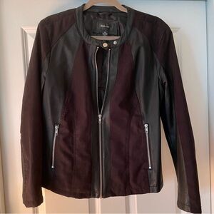 Style & Co black faux suede & leather moto jacket, size L, excellent condition.